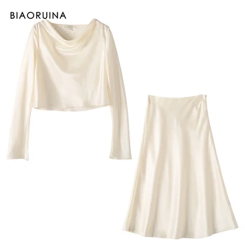 BIAORUINA Women's Solid Color Satin Two Piece Set Office Lady Elegant Short Blouse Long Sleeve + High Waist Side Zipper Skirt
BIAORUINA Women's Solid Color Satin Two Piece Set Office Lady Elegant Short Blouse Long Sleeve + High Waist Side Zipper Skirt