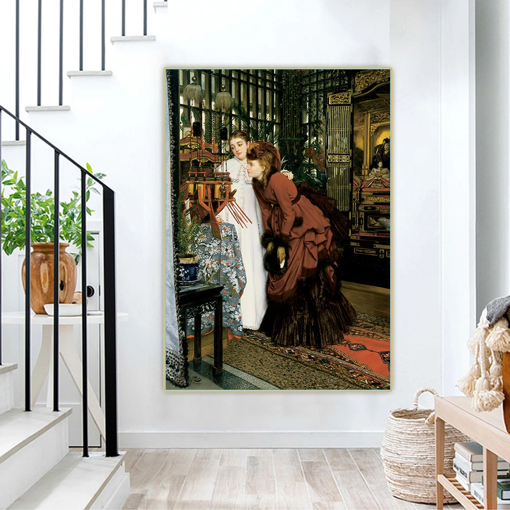 Фото Холст с головером масляная живопись Джеймс Тиссо &quotмолодые женщины глядящие на