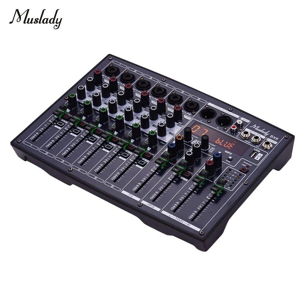 Muslady BX6 Compact 6 Channels Mixer Mixing Console with 16 DSP Effects Built-in 48V Phantom Power Supply Support BT Connection
Muslady BX6 Compact 6 Channels Mixer Mixing Console with 16 DSP Effects Built-in 48V Phantom Power Supply Support BT Connection