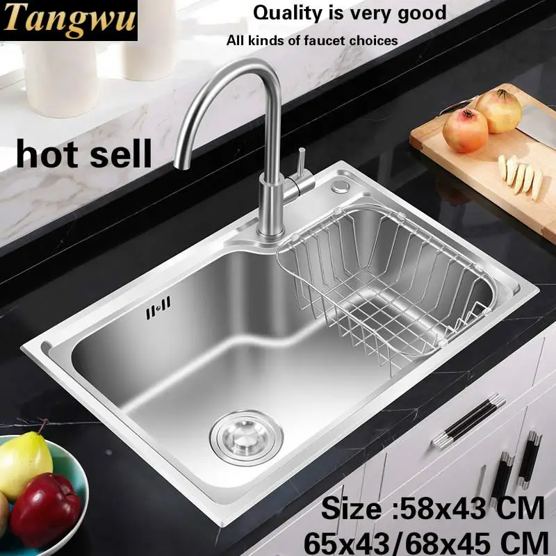 

Free shipping Hot sell standard kitchen single trough sink food grade 304 stainless steel wash the dishes 58x43/65x43/68x45 CM