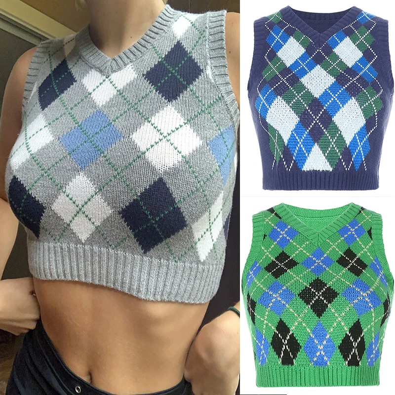 Y2k Sweater Vest Knitted Argyle Pullover Stripe Cropped Vintage Vneck Woman Striped Sweaters Fall 2020 Women Clothing Sleeveless
Y2k Sweater Vest Knitted Argyle Pullover Stripe Cropped Vintage Vneck Woman Striped Sweaters Fall 2020 Women Clothing Sleeveless