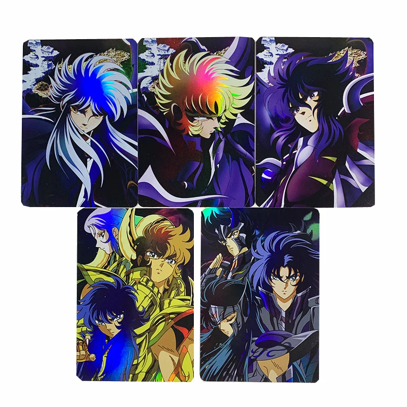 

5pcs/set Anime Saint Seiya Aiakos Minos Rhadamanthys THE LOST CANVAS Athena People Flash Cards Game Collection Cards