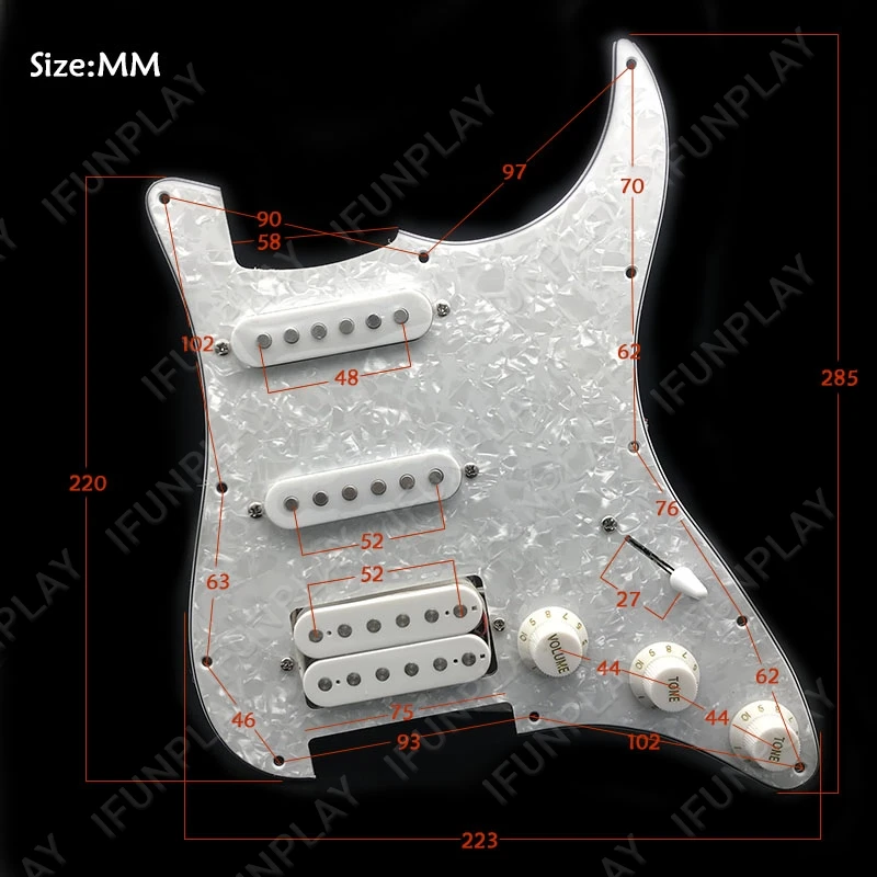 Description Picture 5 of itemSSH Loaded Prewired Electric Guitar Pickguard Pickup for FD ST Style Guitar White Pearl
