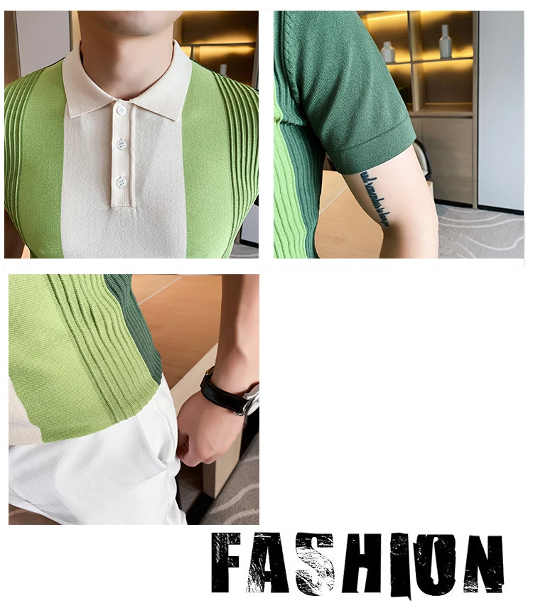 Polo de punto para hombre, camisa de manga corta de estilo británico, a la moda, de Color Patchwork, ajustada, informal, 3XL, verano, 2022 7 Hc7813cd2c79b48cdbfd41f88766c68e3l