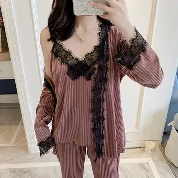 3Pcs Women Lace Patchwork Padded Vest Long Pants Belt Cardigan Sleepwear Set
3Pcs Women Lace Patchwork Padded Vest Long Pants Belt Cardigan Sleepwear Set