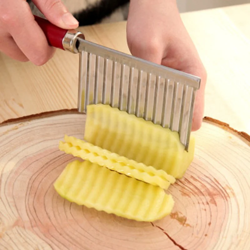 New Stainless Steel Potato Chip Slicer Dough Vegetable Fruit Crinkle Wavy Knife Cutter Chopper French Fry Maker | Дом и сад
