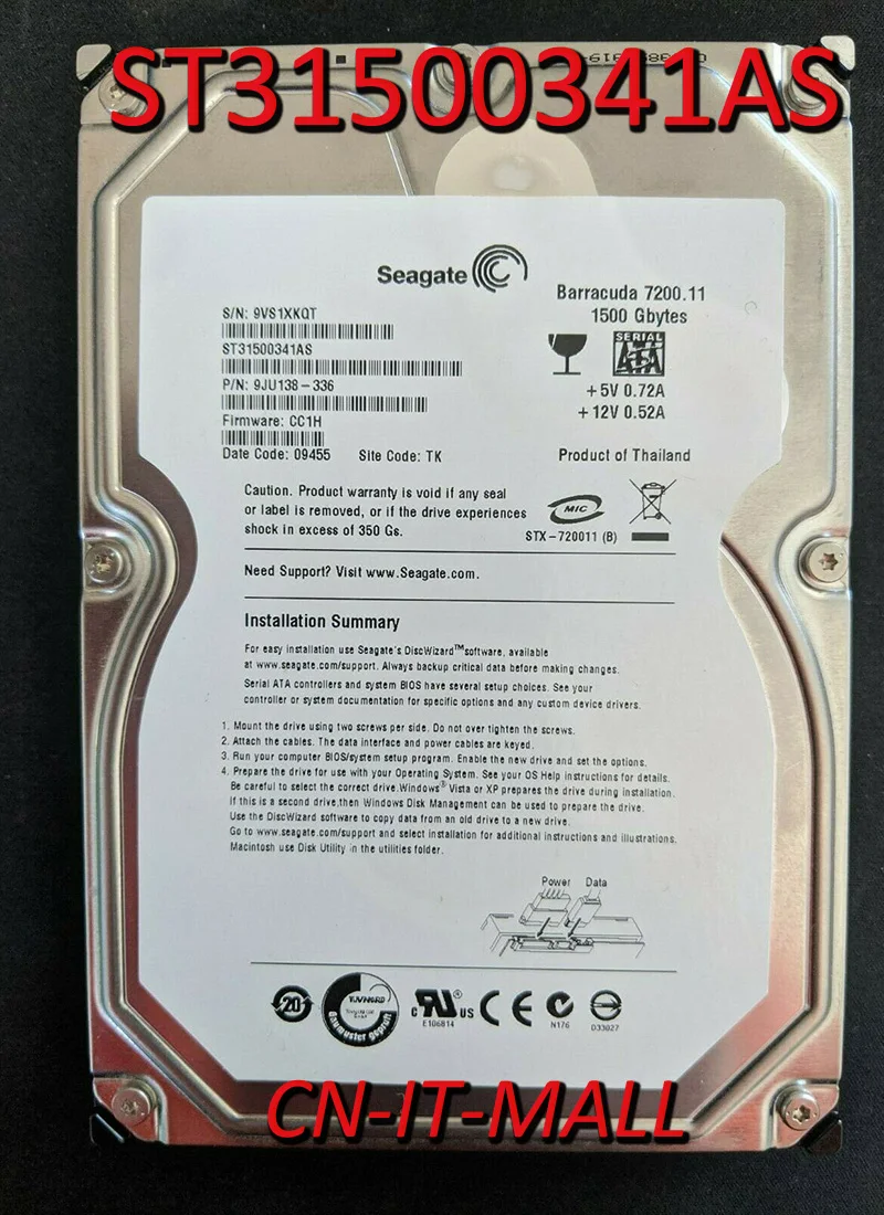 Seagate BarraCuda 7200.11 ST31500341AS 1.5TB 7200 RPM 32MB Cache SATA 3.0Gb/s 3.5" Internal Hard Drive | Компьютеры и офис