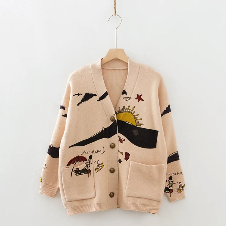 FREE SHIPPING Sweater Cardigan Cute Print JKP4368 FREE SHIPPING Sweater Cardigan Cute Print JKP4368