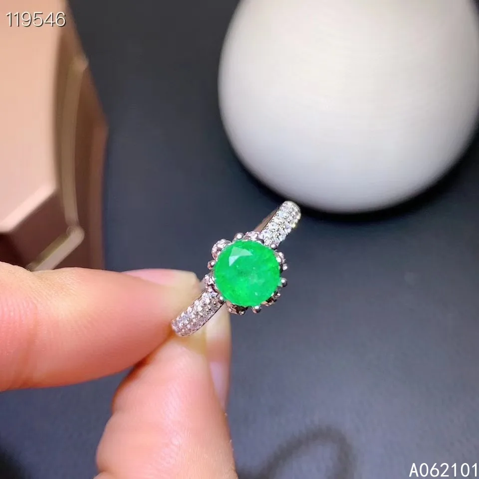 

KJJEAXCMY fine jewelry S925 sterling silver inlaid natural Emerald new girl noble ring support test Chinese style with box