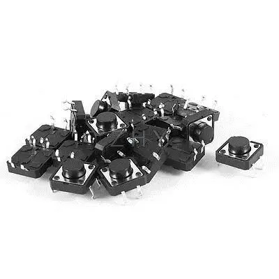 20 PCS 12mmx12mmx6mm Round Button 4 Pin Momentary Tact Tactile Switch Black