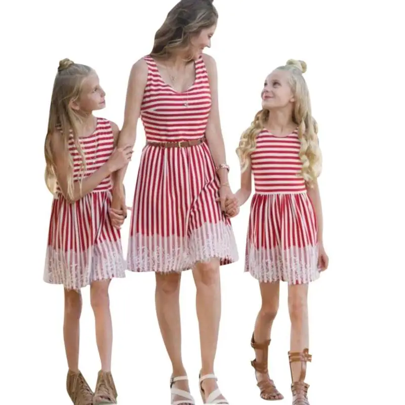 Summer Mother Daughter Red Stripe Sleeveless Lace Dress Parent-child Dress Vest Round Neck High Waist Slim Kids Dress
Summer Mother Daughter Red Stripe Sleeveless Lace Dress Parent-child Dress Vest Round Neck High Waist Slim Kids Dress