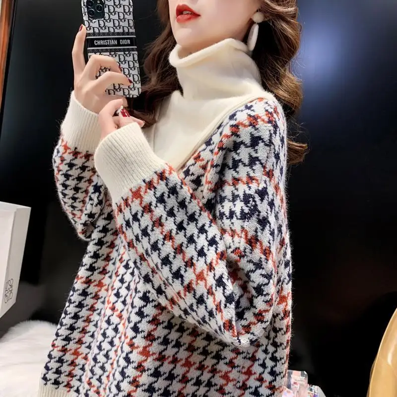 Autumn And Winter Women's Head Shirt Thousand Birds High Collar Sweater New Korean Version Of The Loose Thickening Bottom Fake
Autumn And Winter Women's Head Shirt Thousand Birds High Collar Sweater New Korean Version Of The Loose Thickening Bottom Fake