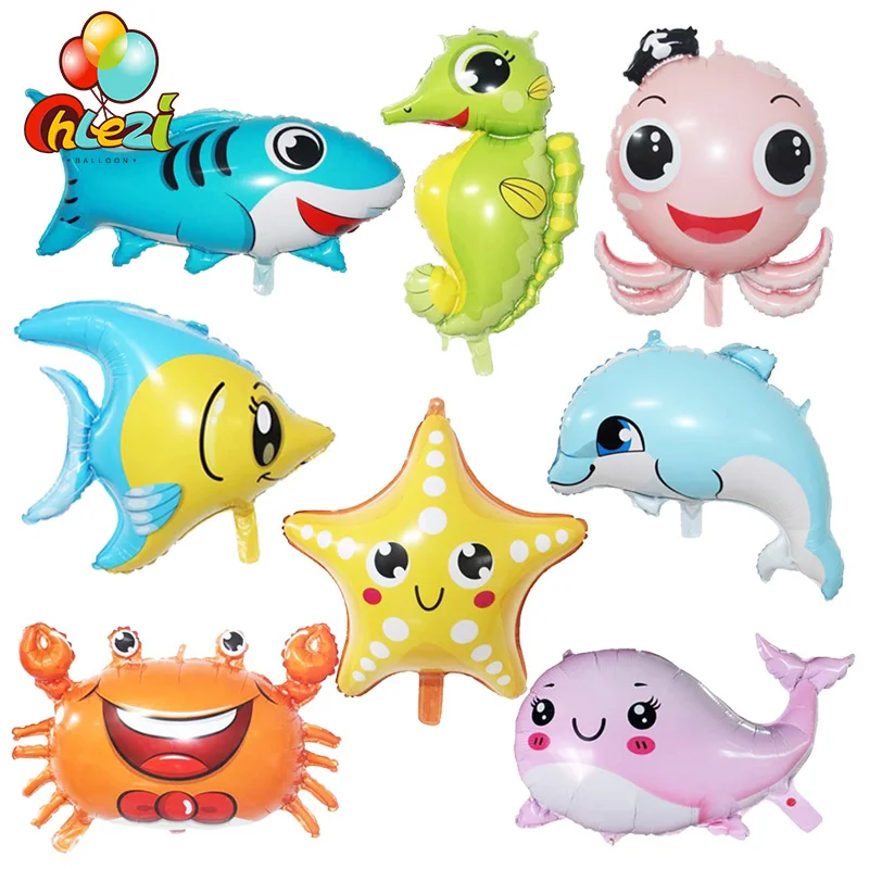 Generic 4pc Cartoon Sea Animal Balloons Shark Octopus Crab Whale