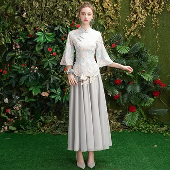 Gray Embroidery Chinese Style Bridesmaid Dress Vintage Lady Slim Mandarin Collar Pink Qipao Cheongsam Classic Long Vestidos
Gray Embroidery Chinese Style Bridesmaid Dress Vintage Lady Slim Mandarin Collar Pink Qipao Cheongsam Classic Long Vestidos