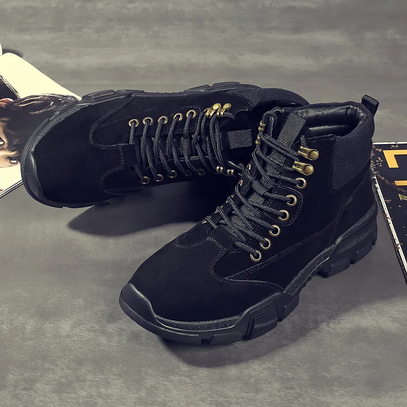Martin Boots Men's Hight-top Worker Boot England Combat Boots plus Velvet MEN'S Shoes Trend Boots Winter Cotton-padded Shoes Sno