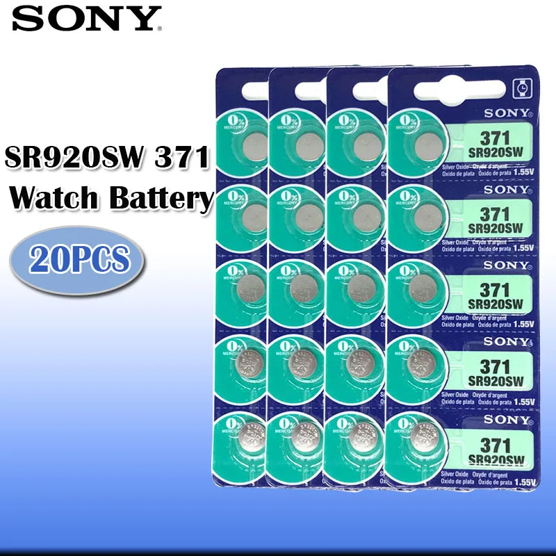 20pcs/lot Sony 100% Original 371 SR920SW 920 SR920 1.55V Watch Battery 371 SR920SW SR920 Button Coin Cell MADE IN JAPAN 0%Hg
20pcs/lot Sony 100% Original 371 SR920SW 920 SR920 1.55V Watch Battery 371 SR920SW SR920 Button Coin Cell MADE IN JAPAN 0%Hg