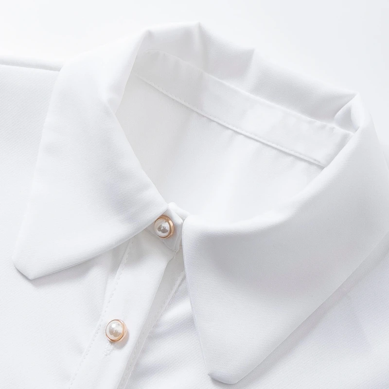 Woman Button decoration Turndown Collar White Shirt Dress Femme Short Sleeve Mini Dresses Lady Loose Clothes Vestido D6351
