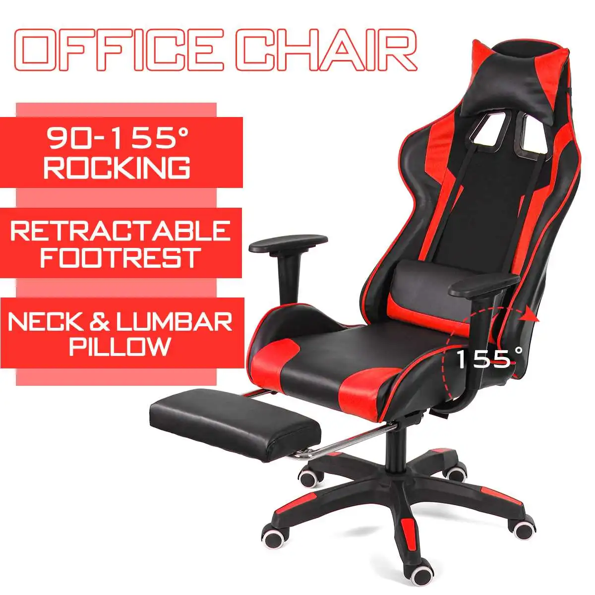 155° Furniture Office Chair High Back Gaming Chair Recliner Computer PU Leather Seat Gamer Office Lying Armchair with Footrest 155° Furniture Office Chair High Back Gaming Chair Recliner Computer PU Leather Seat Gamer Office Lying Armchair with Footrest