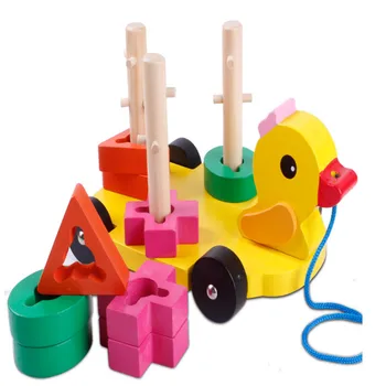 Duck Pull Carriage Cannula Pillar Vehicle Fun Funny Gadgets Novelty Interesting Toys For Children Wooden Block Plate Wooden Toy
