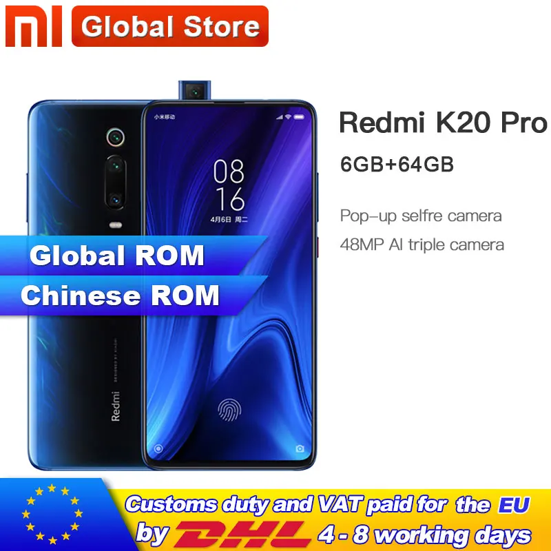 

Global ROM Xiaomi Redmi K20 Pro 6GB 64GB Smartphone Snapdragon 855 Octa Core 4000mAh Pop-up Front 48MP Rear Camera AMOLED 6.39"