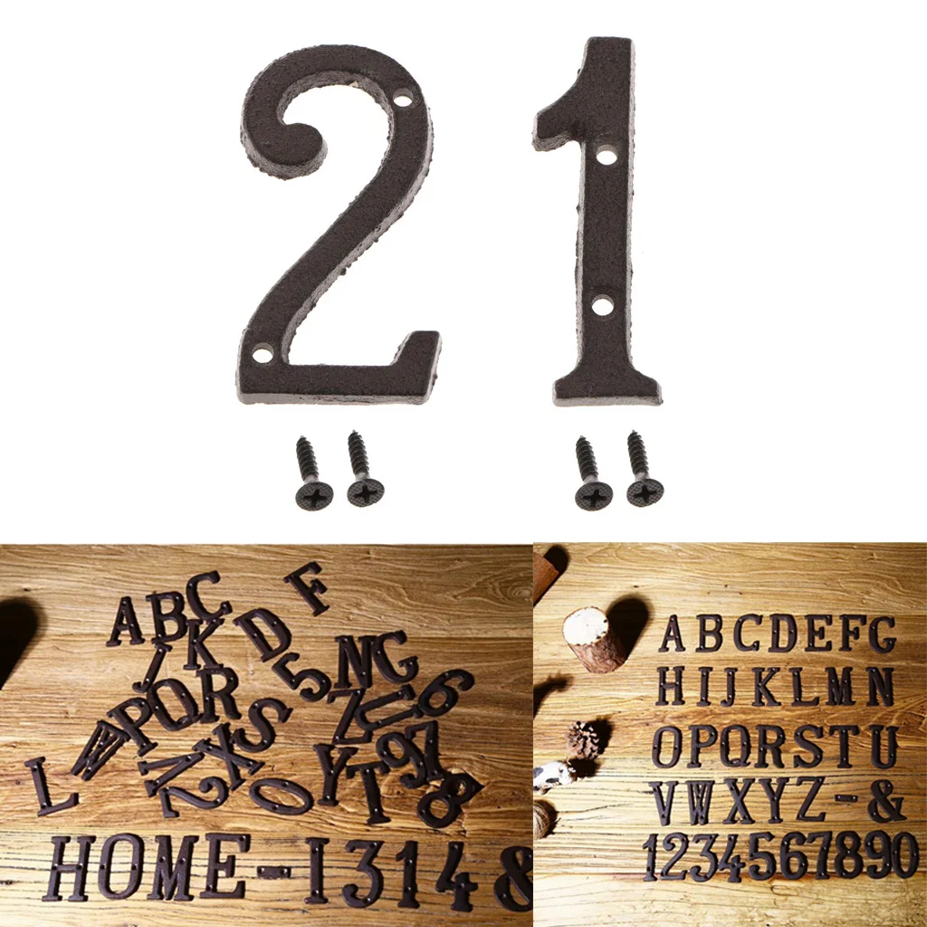 2pcs Black Wrought Iron Craft House Numbers Hotel Home Door Metal Plating Number Digits Sticker Plate Signs Address Plaque 1 2