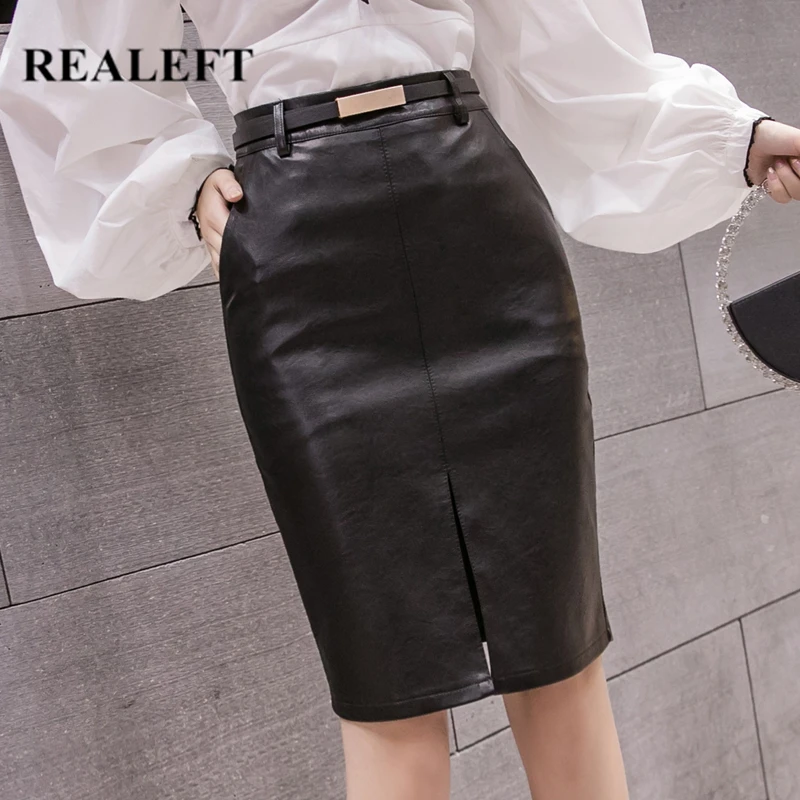 REALEFT 2020 новая осенне-зимняя женская юбка из искусственной кожи винтажные