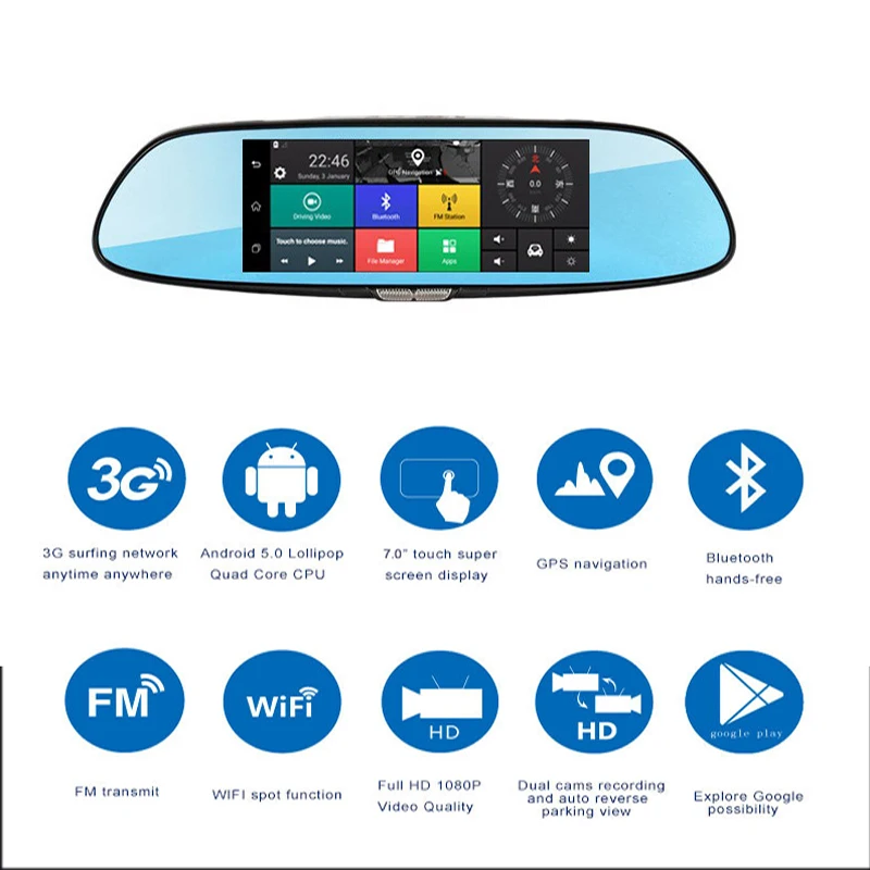 7 Inches 3G 1080P GPS Navigation Car DVR Rear view Camera Dual Lens with Android 5.0 Video Car Recorder
7 Inches 3G 1080P GPS Navigation Car DVR Rear view Camera Dual Lens with Android 5.0 Video Car Recorder