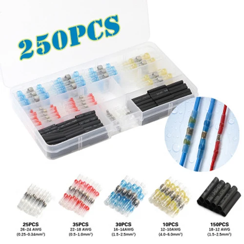 100/250Pcs Solder Seal Wire Connectors Heat Shrink Solder Butt Connectors Terminals Connector Kit Automotive Marine Insulated
100/250Pcs Solder Seal Wire Connectors Heat Shrink Solder Butt Connectors Terminals Connector Kit Automotive Marine Insulated