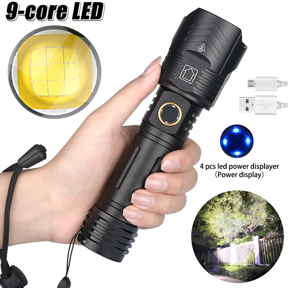 Powerful 9-Core LED Flashlight USB Rechargeable Torch Zoomable Tactical Flashlight 5-Modes for Camping Hiking Hunting Night Lamp
Powerful 9-Core LED Flashlight USB Rechargeable Torch Zoomable Tactical Flashlight 5-Modes for Camping Hiking Hunting Night Lamp