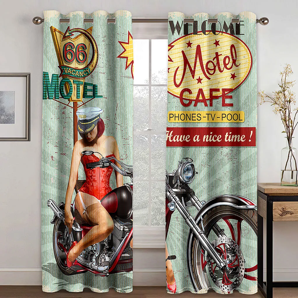 

Bedroom Blackout Curtain Beautiful Girl Motorcycle 3D Printed Window Curtain Living Room Soft Luxury Drapes Decor