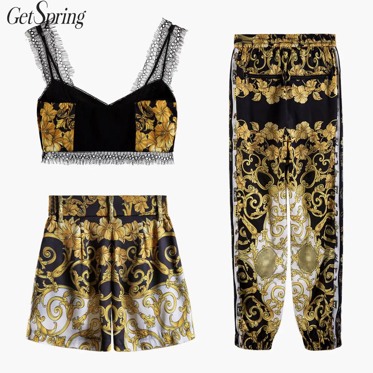 GETSPRING Women Set Women Pant Sets Lace Sling Short Top High Waist Shorts Pnats Print Embroidery 3 Piece Set Women 201 Fashion
GETSPRING Women Set Women Pant Sets Lace Sling Short Top High Waist Shorts Pnats Print Embroidery 3 Piece Set Women 201 Fashion
