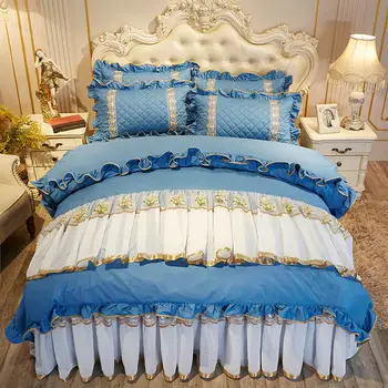 Chiffon yarn bed skirt Style Bedding Set cotton Bed Set Lace Phnom Penh Duvet Cover Set Queen King size Pillowcase blue Bedding
Chiffon yarn bed skirt Style Bedding Set cotton Bed Set Lace Phnom Penh Duvet Cover Set Queen King size Pillowcase blue Bedding
