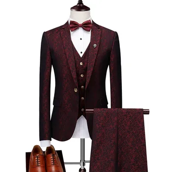 (Blazer + pants + vest) suit 3-piece British style Slim high-end design print banquet dress wine red luxury groom wedding dress
(Blazer + pants + vest) suit 3-piece British style Slim high-end design print banquet dress wine red luxury groom wedding dress