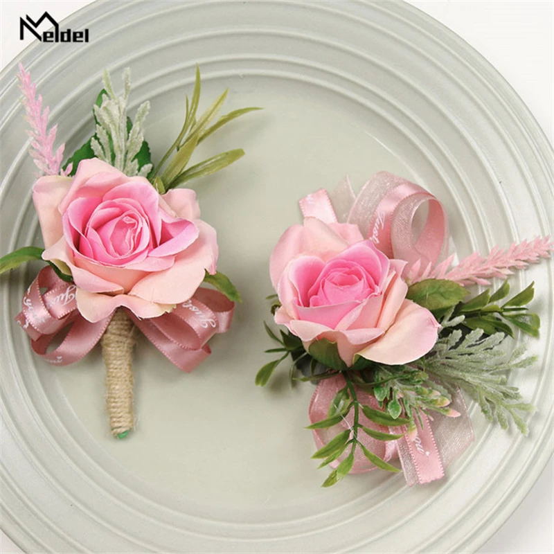 

Meldel Boutonnieres for Groomsmen Bride Wrist Corsage Flowers Groom Boutonniere Artificial Rose Lavender Wedding Planner Brooch