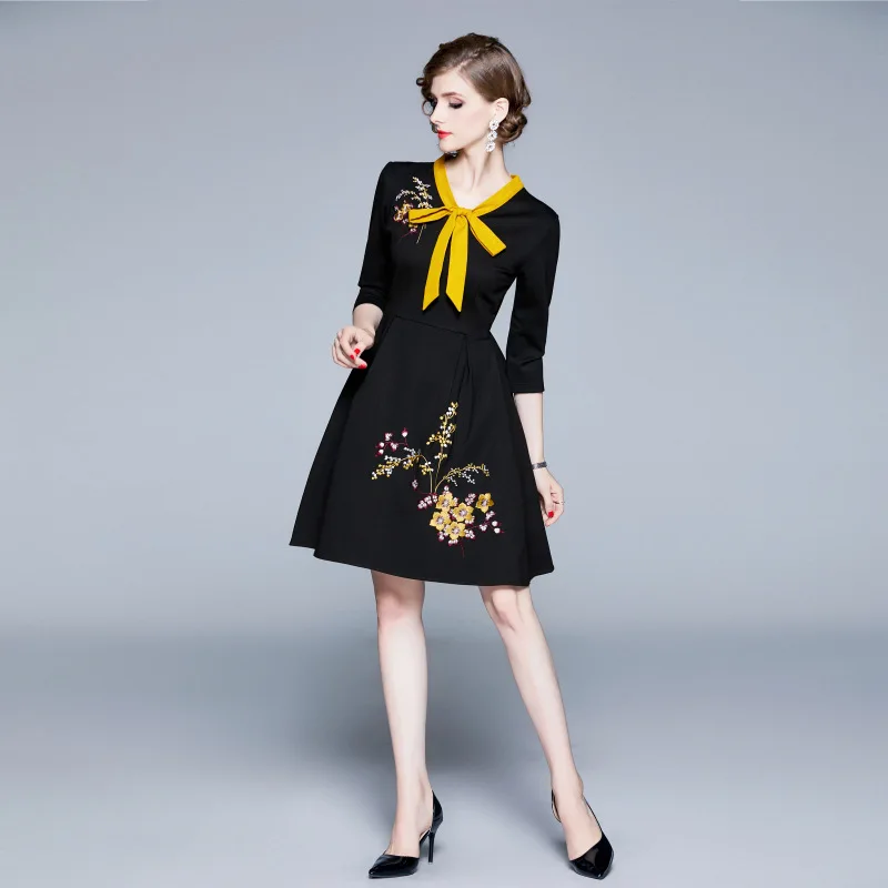 2019 Autumn Clothing WOMEN'S Dress Debutante Floral Embroidered Lace-up Slim Fit Long Sleeve Base A- line Skirt Sub- 
2019 Autumn Clothing WOMEN'S Dress Debutante Floral Embroidered Lace-up Slim Fit Long Sleeve Base A- line Skirt Sub-