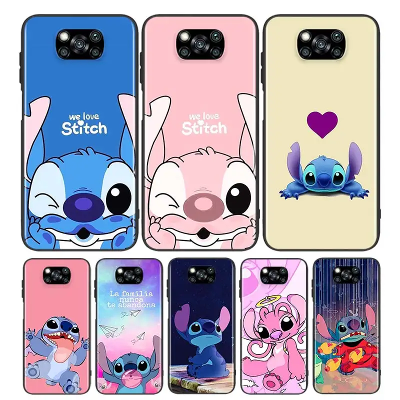 For Xiaomi Poco X3 NFC GT M3 M2 X2 F3 F2 Pro C3 F1 Mi Play Mix 3 A2 A1 6X 5X Black Cover Disney Cute Lilo Stitch Phone Case | Мобильные