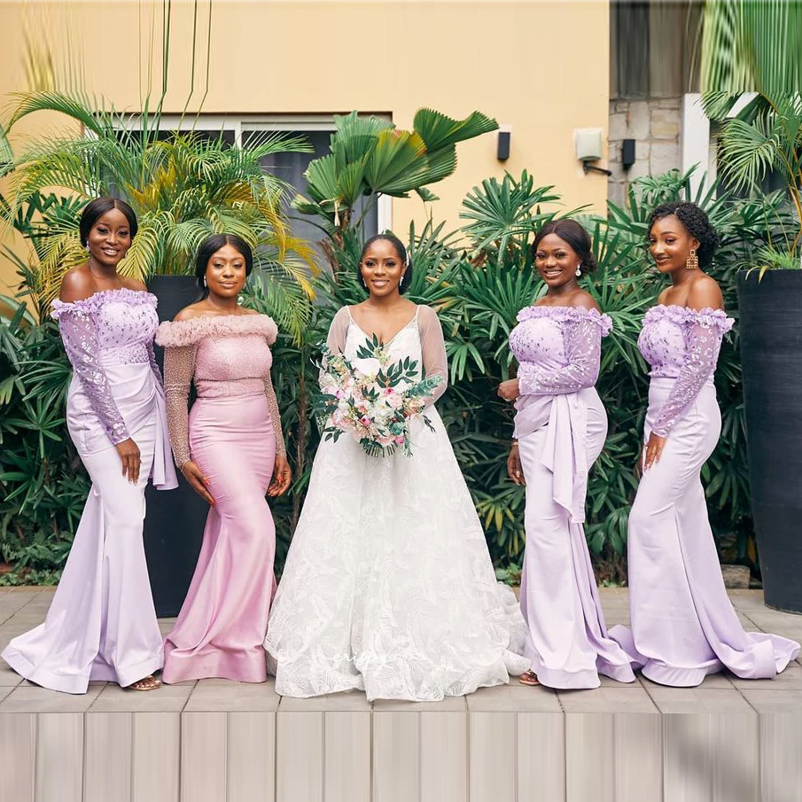 Elegant Purple Bridesmaid Dresses Aso Ebi Style Mermaid Long Sleeves See Thru Lace Satin Long Wedding Party Gowns
Elegant Purple Bridesmaid Dresses Aso Ebi Style Mermaid Long Sleeves See Thru Lace Satin Long Wedding Party Gowns