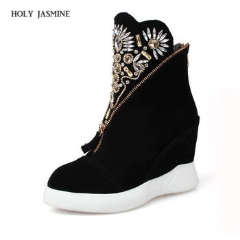 2017 New Women's Genuine Wedge Platform Rhinestone Fashion Ankle Boots Comfort Winter Front Zip Short Booties Female Footwear
2017 New Women's Genuine Wedge Platform Rhinestone Fashion Ankle Boots Comfort Winter Front Zip Short Booties Female Footwear