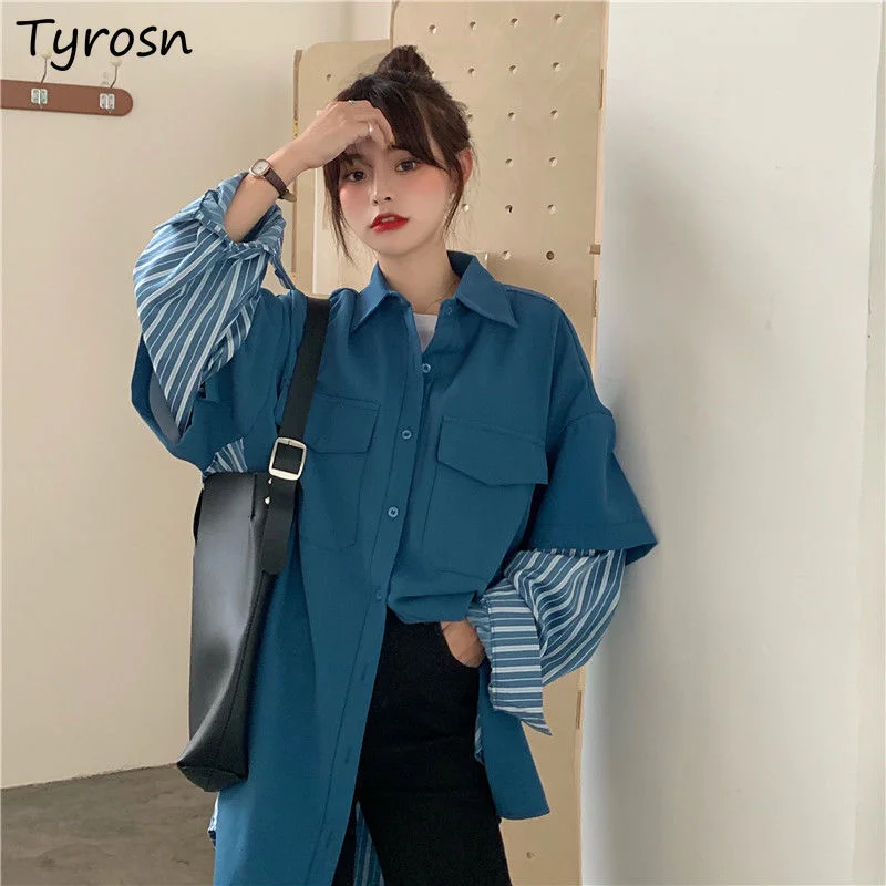 Long Sleeve Shirts Womens Clothing Fake Two Pieces Design Vintage Pockets Elegant Spring Korean Fashion All-match Streetwear Ins
Long Sleeve Shirts Womens Clothing Fake Two Pieces Design Vintage Pockets Elegant Spring Korean Fashion All-match Streetwear Ins