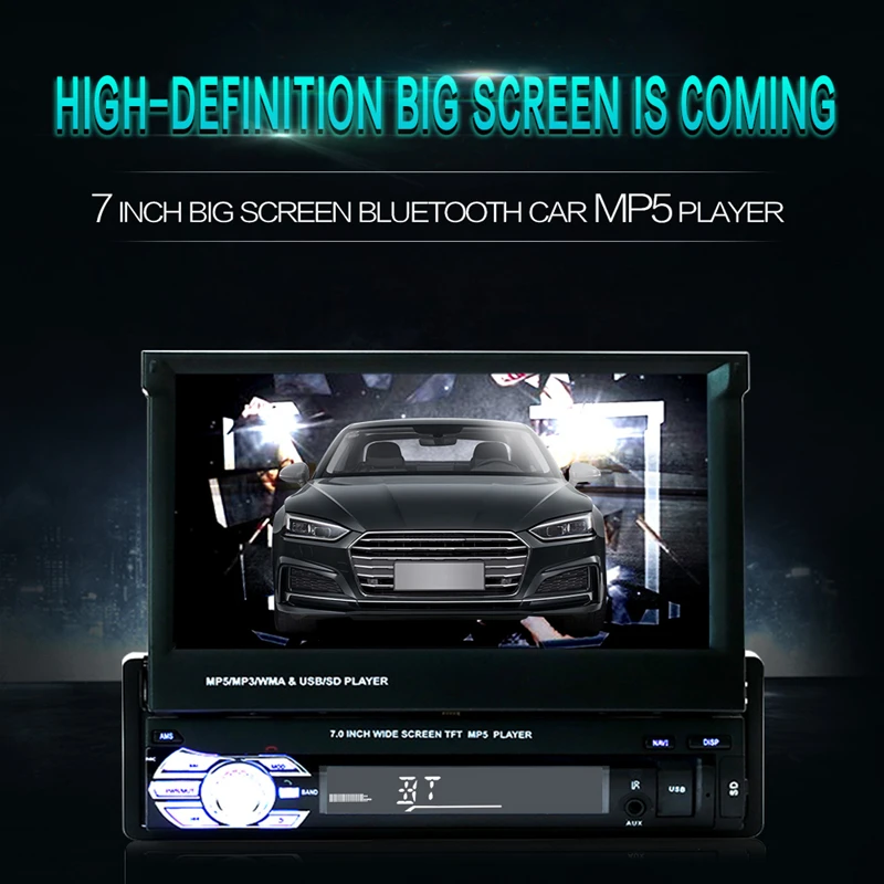Car Stereo receiver 1din Audio Bluetooth Radio with 7" HD Retractable Touch Screen Monitor MP5 Player SD FM USB Rear View Camera
Car Stereo receiver 1din Audio Bluetooth Radio with 7" HD Retractable Touch Screen Monitor MP5 Player SD FM USB Rear View Camera