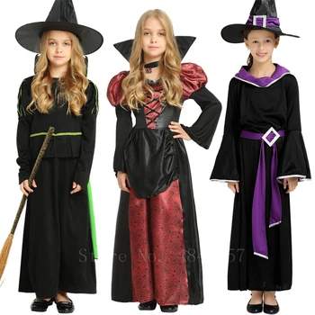 New Girls Witch Costume Halloween Masquerade Fancy Cosplay Vampire Cloak Children Gothic Performance Party Dress Hat
New Girls Witch Costume Halloween Masquerade Fancy Cosplay Vampire Cloak Children Gothic Performance Party Dress Hat