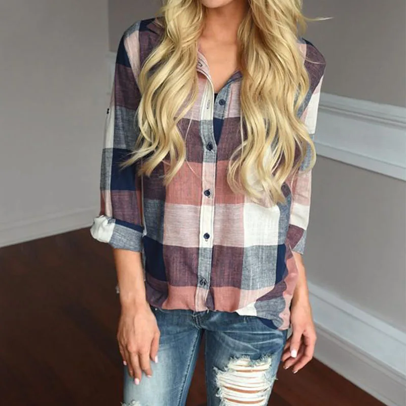 Womens Plaid Top Plus Size Clothes Turn Down Collar Long Sleeve Woman Shirts Streetwear Women Tops And Blouses Womens Plaid Top Plus Size Clothes Turn Down Collar Long Sleeve Woman Shirts Streetwear Women Tops And Blouses