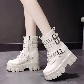 Rimocy Fashion Rivet Chunky Boots Platform Women Black White Double Buckle Height Increase Shoes Woman Platform Ankle Boots Lady
Rimocy Fashion Rivet Chunky Boots Platform Women Black White Double Buckle Height Increase Shoes Woman Platform Ankle Boots Lady