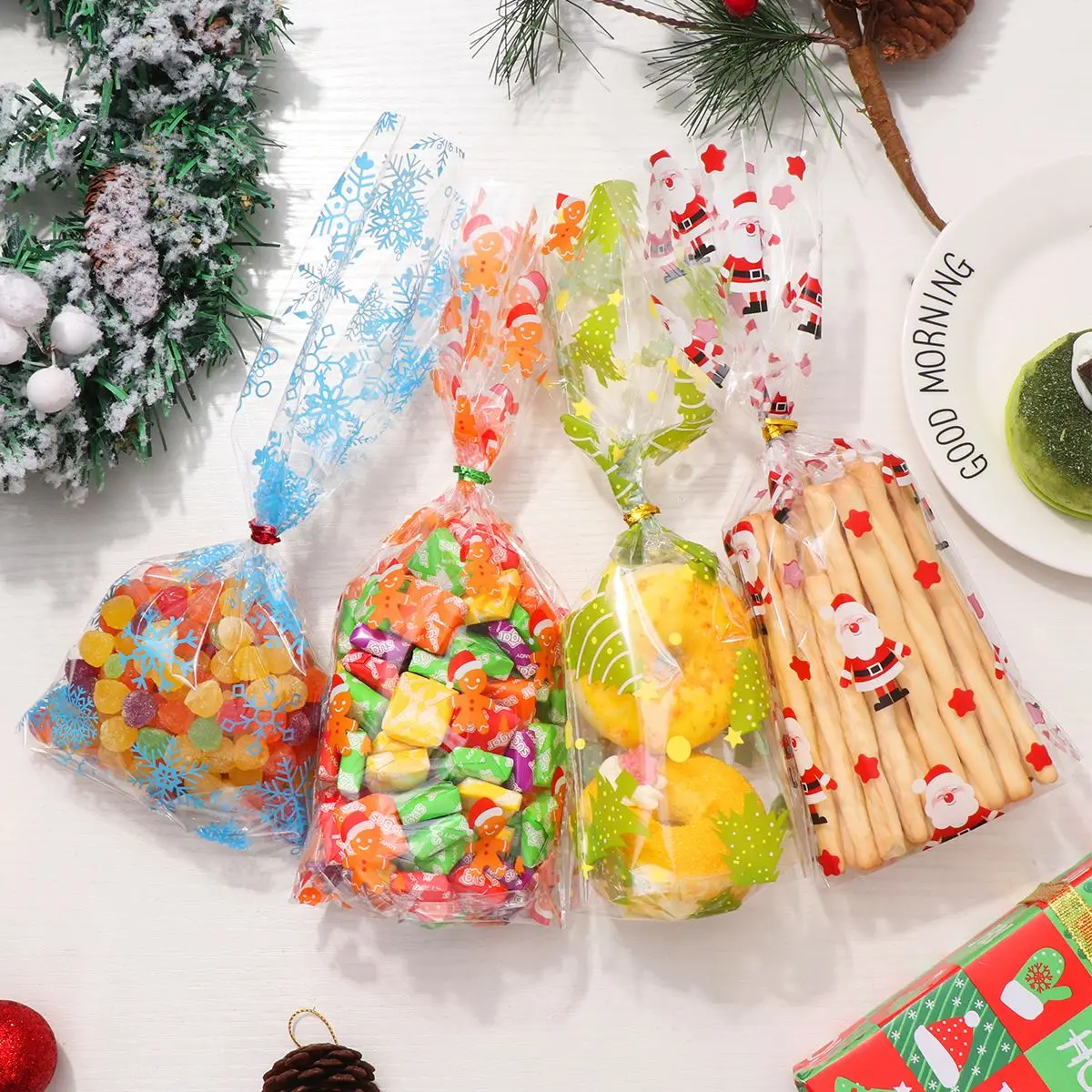 200pcs christmas gift bags pouch transparent gift