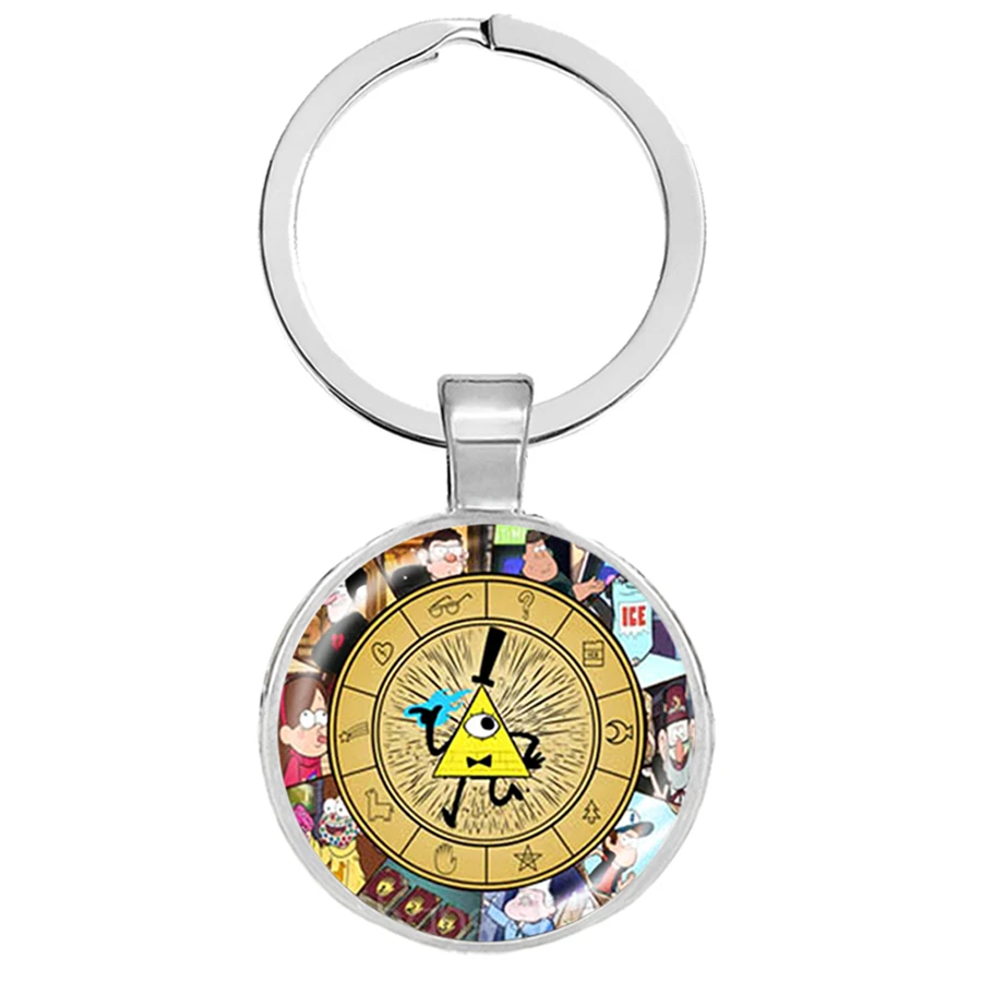 Фото Anime Gravity Falls Keychain Bill Cipher Wheel Mysteries Pattern Key Rings Glass Dome Metal Fans Gift Jewelry Llaveros | Украшения и