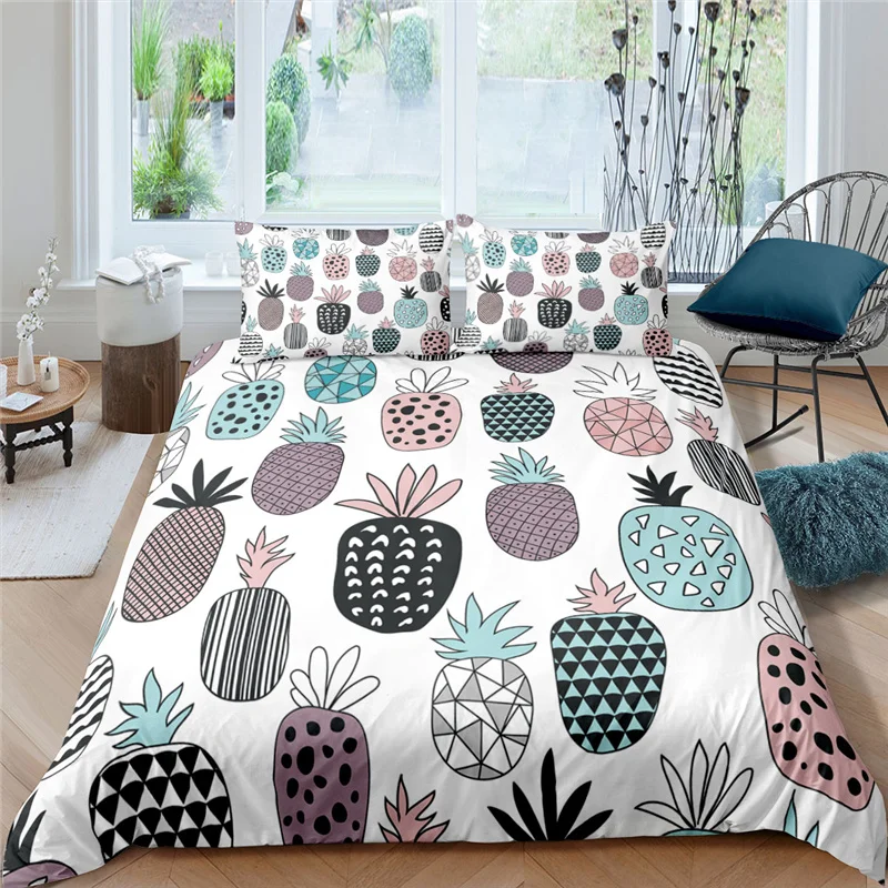 

Home Living Luxury 3D Pineapple Print 2/3Pcs Soft Duvet Cover and PillowCase Kids Bedding Set Queen and King EU/US/AU Size