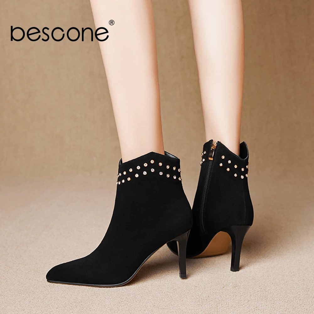 Bescone Winter Ankle Boots Woman Sexy Kid Suede Genuine Leather Pointed Toe High Thin Heel Rivet Zipper Boots Shoes BM618
Bescone Winter Ankle Boots Woman Sexy Kid Suede Genuine Leather Pointed Toe High Thin Heel Rivet Zipper Boots Shoes BM618