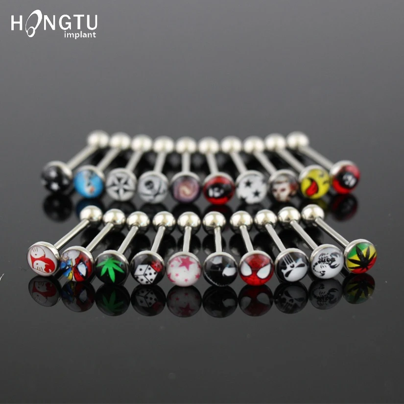 Hongtu Hot Selling 14G Tongue Rings Various Logos Tongue Skull Star Logo Tongue Nail Unisex Labret Piercing Body Jewelry
Hongtu Hot Selling 14G Tongue Rings Various Logos Tongue Skull Star Logo Tongue Nail Unisex Labret Piercing Body Jewelry