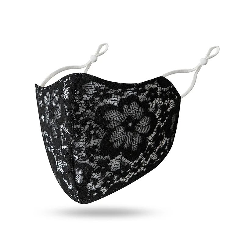 Black Lace Floral Print Masks Sun Protection Lace Riding Mouth Masks Summer Hanging Ears Face Mask Women Retro Face Mouth Covers