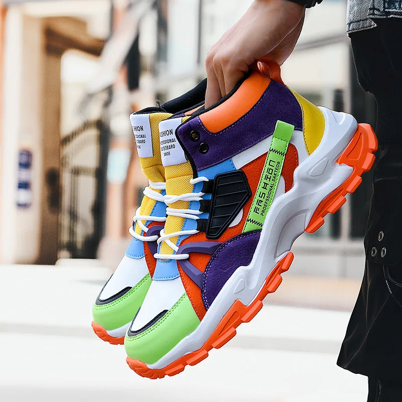 Spring Fashion Men Sneakers High Top Yellow Bottom Men Casual Shoes Colorful Splicing Leather Mens Designer Shoes zapatos hombre
Spring Fashion Men Sneakers High Top Yellow Bottom Men Casual Shoes Colorful Splicing Leather Mens Designer Shoes zapatos hombre